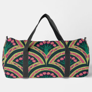 Pink and Green Floral Fan Pattern Duffle Bag