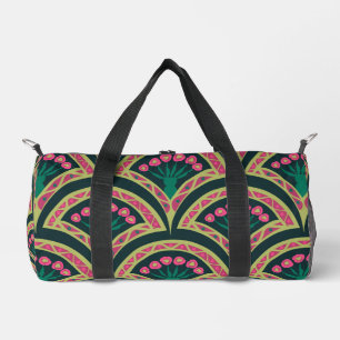 Pink and Green Floral Fan Pattern Duffle Bag