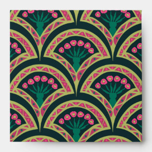 Pink and Green Floral Fan Pattern Envelope