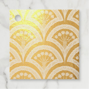 Pink and Green Floral Fan Pattern Foil Favor Tags