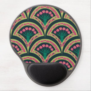 Pink and Green Floral Fan Pattern Gel Mouse Pad