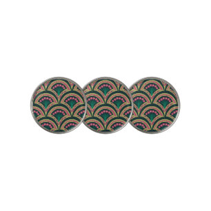 Pink and Green Floral Fan Pattern Golf Ball Marker