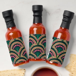 Pink and Green Floral Fan Pattern Hot Sauces