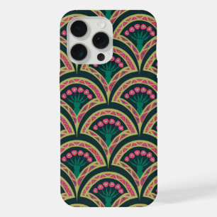 Pink and Green Floral Fan Pattern iPhone 15 Pro Max Case