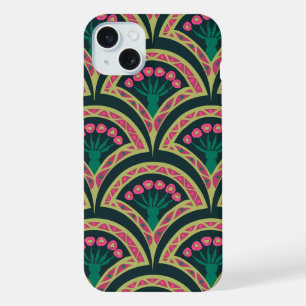 Pink and Green Floral Fan Pattern iPhone 15 Plus Case