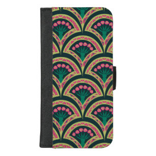 Pink and Green Floral Fan Pattern iPhone 8/7 Plus Wallet Case