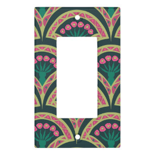 Pink and Green Floral Fan Pattern Light Switch Cover