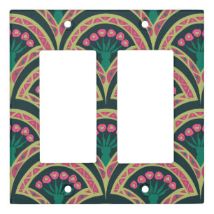 Pink and Green Floral Fan Pattern Light Switch Cover