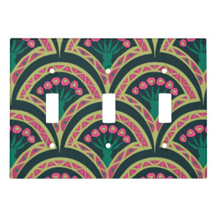 Pink and Green Floral Fan Pattern Light Switch Cover