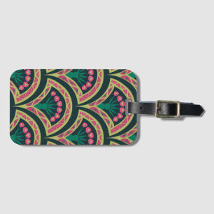 Pink and Green Floral Fan Pattern Luggage Tag