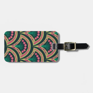 Pink and Green Floral Fan Pattern Luggage Tag