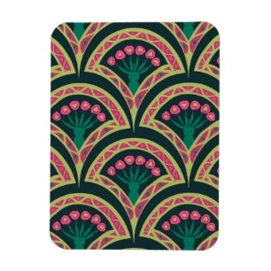Pink and Green Floral Fan Pattern Magnet