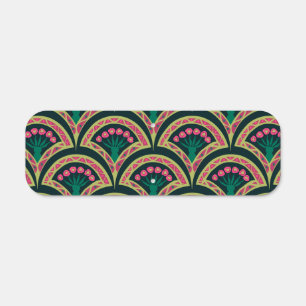 Pink and Green Floral Fan Pattern Metal Sign