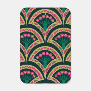 Pink and Green Floral Fan Pattern Metal Sign