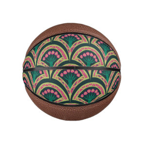 Pink and Green Floral Fan Pattern Mini Basketball
