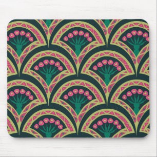 Pink and Green Floral Fan Pattern Mouse Pad