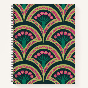 Pink and Green Floral Fan Pattern Notebook