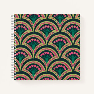 Pink and Green Floral Fan Pattern Notebook