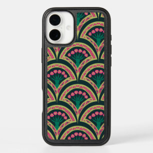 Pink and Green Floral Fan Pattern iPhone 16 Plus Case