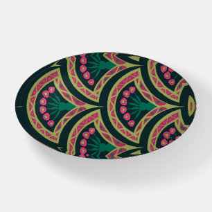 Pink and Green Floral Fan Pattern Paperweight