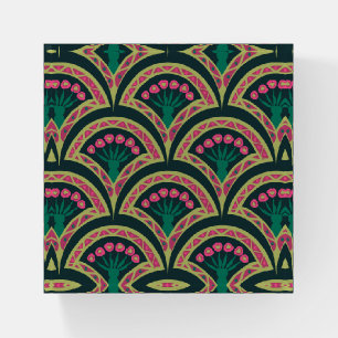 Pink and Green Floral Fan Pattern Paperweight