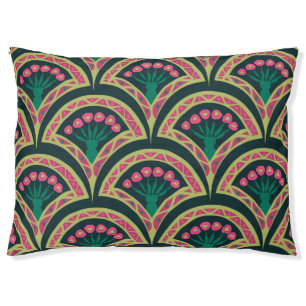 Pink and Green Floral Fan Pattern Pet Bed