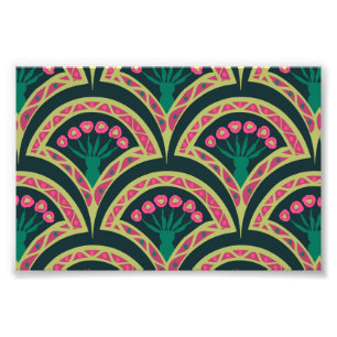 Pink and Green Floral Fan Pattern Photo Print