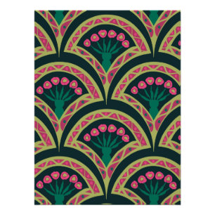 Pink and Green Floral Fan Pattern Poster