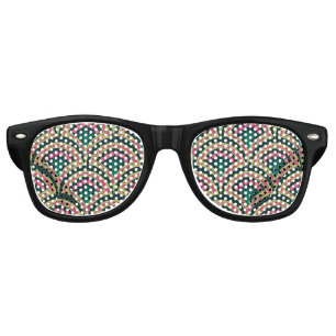 Pink and Green Floral Fan Pattern Retro Sunglasses