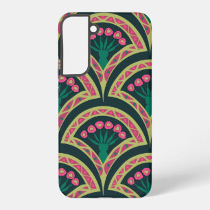 Pink and Green Floral Fan Pattern Samsung Galaxy S22+ Case