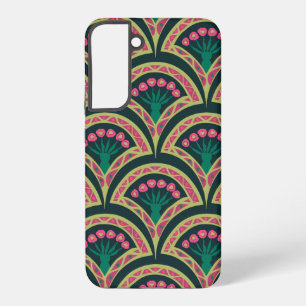 Pink and Green Floral Fan Pattern Samsung Galaxy S22+ Case