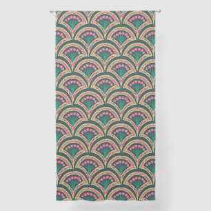 Pink and Green Floral Fan Pattern Sheer Curtains