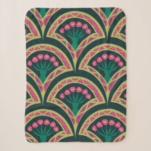 Pink and Green Floral Fan Pattern Sherpa Blanket