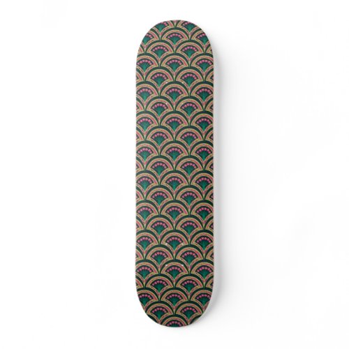 Pink and Green Floral Fan Pattern Skateboard