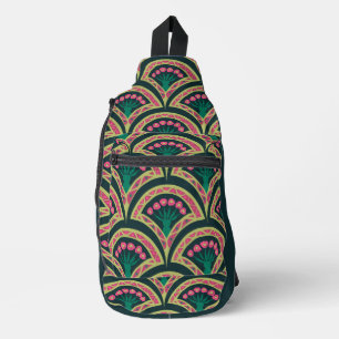Pink and Green Floral Fan Pattern Sling Bag