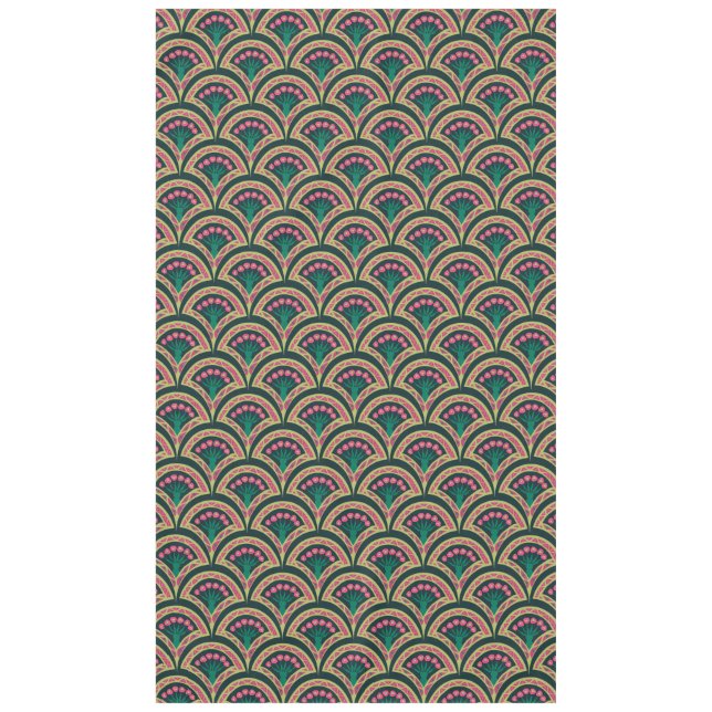 Pink and Green Floral Fan Pattern Tablecloth (Front)