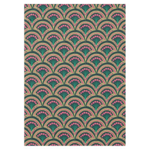 Pink and Green Floral Fan Pattern Tablecloth