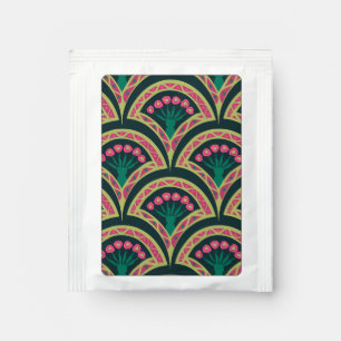 Pink and Green Floral Fan Pattern Tea Bag Drink Mix