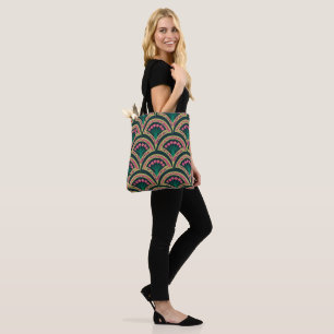 Pink and Green Floral Fan Pattern Tote Bag