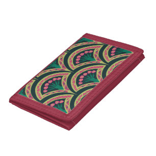 Pink and Green Floral Fan Pattern Tri-fold Wallet