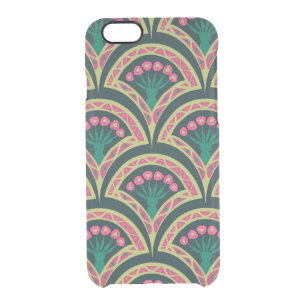 Pink and Green Floral Fan Pattern Clear iPhone 6/6S Case