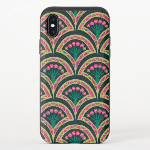 Pink and Green Floral Fan Pattern iPhone X Slider Case