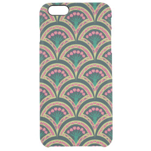 Pink and Green Floral Fan Pattern Clear iPhone 6 Plus Case