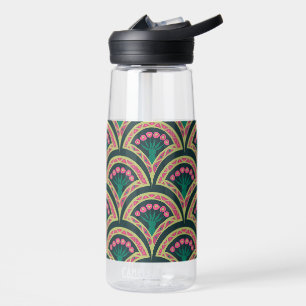 Pink and Green Floral Fan Pattern Water Bottle