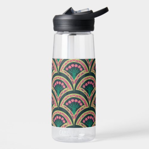 Pink and Green Floral Fan Pattern Water Bottle