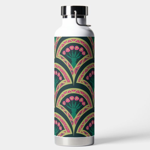 Pink and Green Floral Fan Pattern Water Bottle