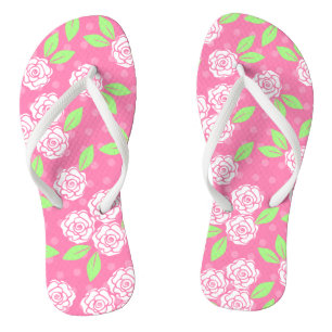 Pink and Green Floral Flip Flops