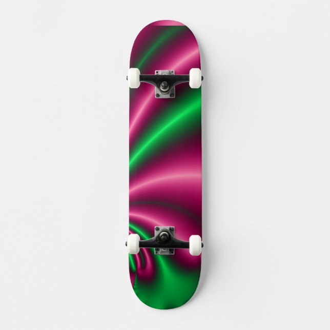 Pink and Green Floral Flow Skateboard Deck (Front)