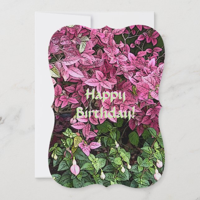 PINK AND GREEN FLORAL/HAPPY BIRTHDAY (FLAT CARD) (Front)