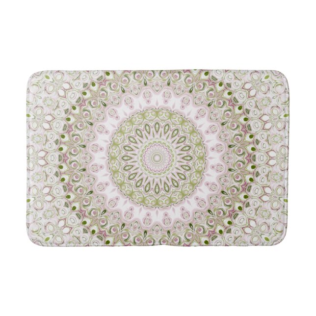 Pink and Green Floral Mandala Pattern Design Bath Mat (Front)